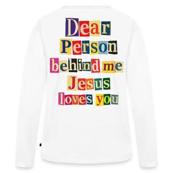 Jésus t’aime, message positif - T-shirt manches longues Premium bio Femme - blanc - Dos - Julia (174cm)