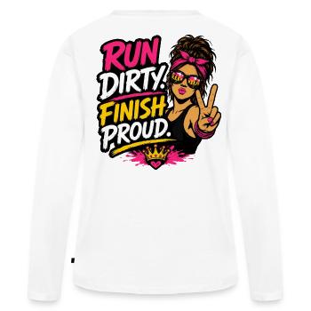 Run Dirty Finish Proud Runner Girl Design - Frauen Premium Bio Langarmshirt - Weiß - Hinten - Julia (174cm)