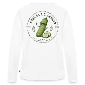 Autocollant Logo Cool comme le Concombre - T-shirt manches longues Premium bio Femme - blanc - Dos - Julia (174cm)