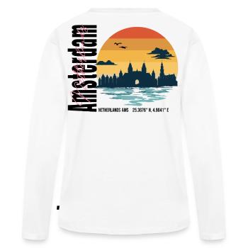 Amsterdam Sunset Skyline Néerlandais Vintage - T-shirt manches longues Premium bio Femme - blanc - Dos - Julia (174cm)