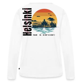 Helsinki Skyline Finlande Coucher de soleil rétro - T-shirt manches longues Premium bio Femme - blanc - Dos - Julia (174cm)