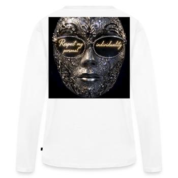 Masque étincelant d’individualité - T-shirt manches longues Premium bio Femme - blanc - Dos - Julia (174cm)