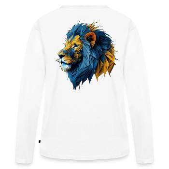 Lion polygonal bleu-or - T-shirt manches longues Premium bio Femme - blanc - Dos - Julia (174cm)