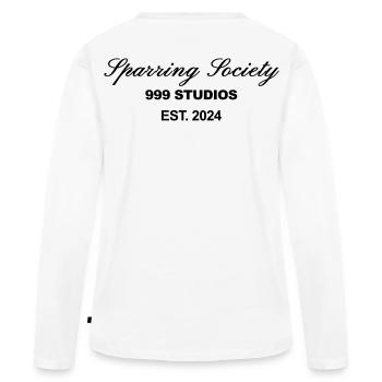 Sparring society Imprimé blanc - T-shirt manches longues Premium bio Femme - blanc - Dos - Julia (174cm)