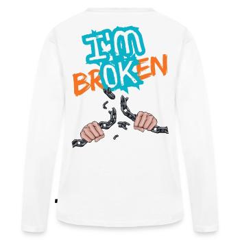 Hände, die eine Kette mit einer Inschrift zerbrechen - Frauen Premium Bio Langarmshirt - Weiß - Hinten - Julia (174cm)