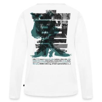 URA Omote Large Kanji Budo Martialarts Aïkido - T-shirt manches longues Premium bio Femme - blanc - Dos - Julia (174cm)