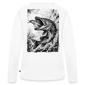 Pike sur le Wobbler | Collection Classique - T-shirt manches longues Premium bio Femme - blanc - Dos - Julia (174cm)