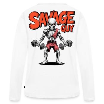 Squelette Sauvage : Bodybuilding - T-shirt manches longues Premium bio Femme - blanc - Dos - Julia (174cm)