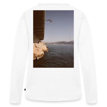 Gegen die Welt - Frauen Premium Bio Langarmshirt - Weiß - Hinten - Julia (174cm)