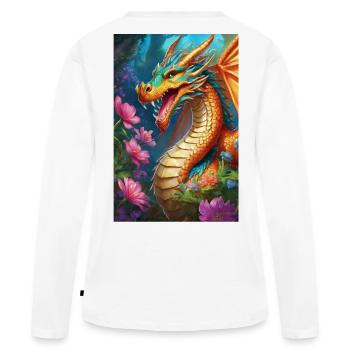 Dragon de Braises dans la Forêt en Fleurs - T-shirt manches longues Premium bio Femme - blanc - Dos - Julia (174cm)