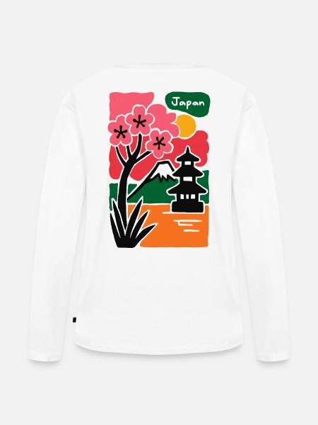 Sakura Tempel am See Japan - Frauen Premium Bio Langarmshirt - Weiß