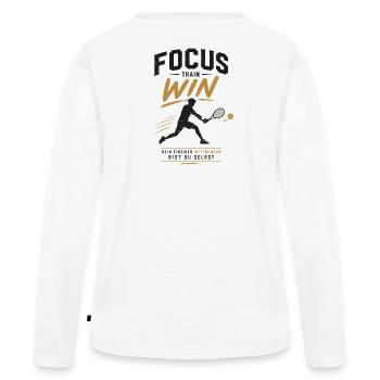Fokus Train Win Tennis Design - Frauen Premium Bio Langarmshirt - Weiß - Hinten - Julia (174cm)
