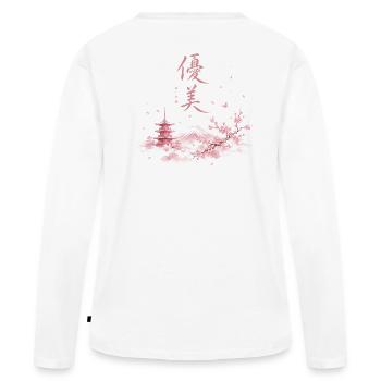 Japanische Kirschblüten Fuji Panorama - Frauen Premium Bio Langarmshirt - Weiß - Hinten - Julia (174cm)