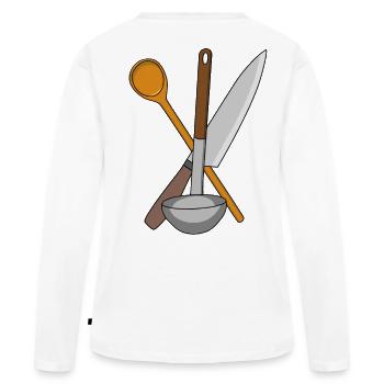 Couteau cuisinier Cuisine Cuisine Cuillerée à soupe - T-shirt manches longues Premium bio Femme - blanc - Dos - Julia (174cm)