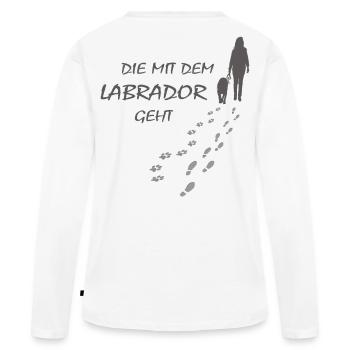 Die mit dem Labrador geht, Hundepfoten Labbi Gassi - Frauen Premium Bio Langarmshirt - Weiß - Hinten - Julia (174cm)