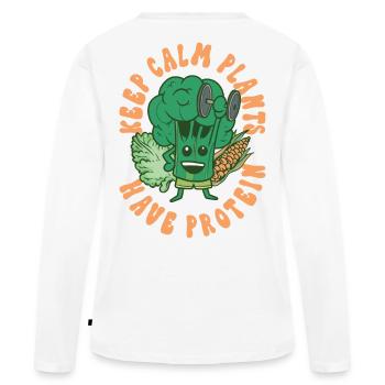 Garder le calme Les plantes ont des protéines - T-shirt manches longues Premium bio Femme - blanc - Dos - Julia (174cm)