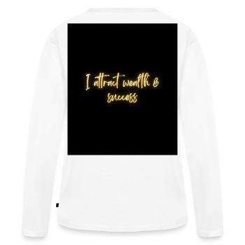 Motif de prospérité et de succès dans le style néon - T-shirt manches longues Premium bio Femme - blanc - Dos - Julia (174cm)