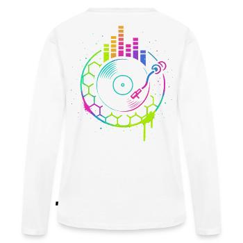 Musique Vinyle Platine DJ Equalizer Retro - T-shirt manches longues Premium bio Femme - blanc - Dos - Julia (174cm)