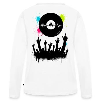 Music Heartbeat Vinyl and Festival Crowd - Women's Premium Organic Long Sleeve Shirt - white - Back - Julia (174cm)