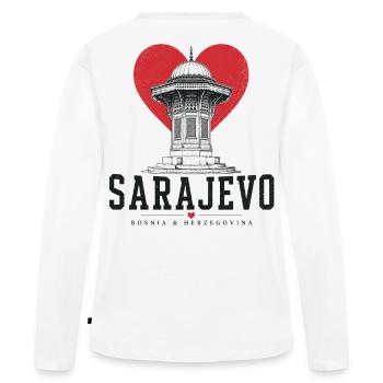 Graphique de la tour du cœur de Sarajevo - T-shirt manches longues Premium bio Femme - blanc - Dos - Julia (174cm)