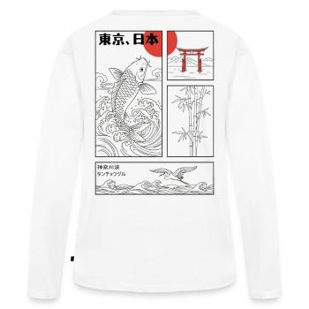 Japanese Koi Fish Great Wave Kanagawa Torii Kanji - Women's Premium Organic Long Sleeve Shirt - white - Back - Julia (174cm)