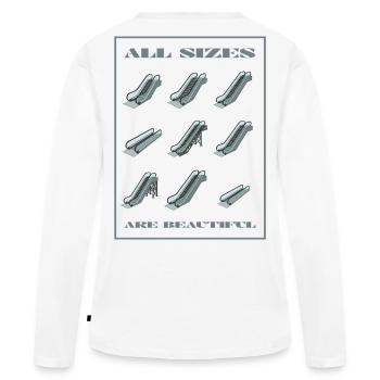 TOUTES LES TAILLES SONT MAGNIFIQUES - Escalators bleu/gris - T-shirt manches longues Premium bio Femme - blanc - Dos - Julia (174cm)