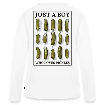 JUSTE UN GARÇON QUI ADORE LES CORNICHONS - avec cadre - T-shirt manches longues Premium bio Femme - blanc - Dos - Julia (174cm)