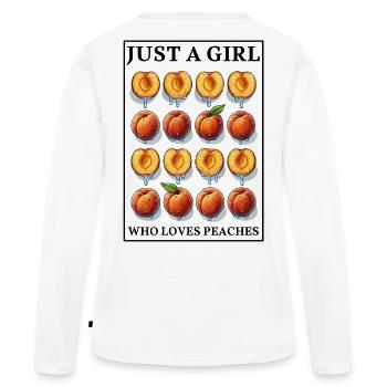 JUST A GIRL WHO LOVES PEACHES - Peach in the frame - Women's Premium Organic Long Sleeve Shirt - white - Back - Julia (174cm)