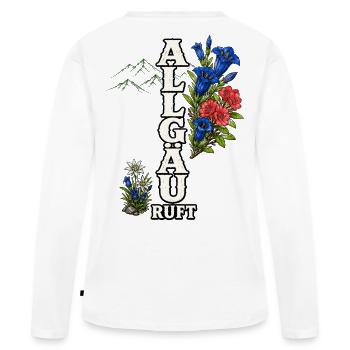 Allgäu ruft – Berge, Blumen und Heimatliebe - Frauen Premium Bio Langarmshirt - Weiß - Hinten - Julia (174cm)