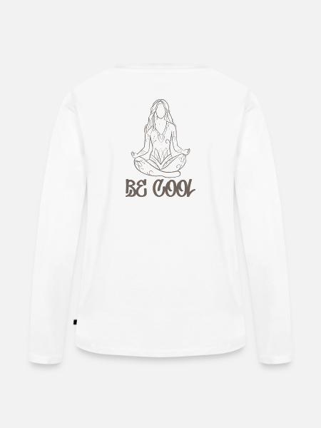BE COOL Yoga Design Line Art Stil - Frauen Premium Bio Langarmshirt - Weiß