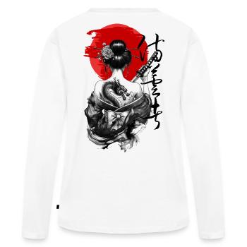 Design artistique Geisha Dragon Japan - T-shirt manches longues Premium bio Femme - blanc - Dos - Julia (174cm)