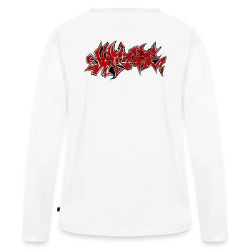 HardCore Design Rot - Frauen Premium Bio Langarmshirt - Weiß - Hinten - Julia (174cm)