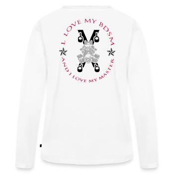 Master - Frauen Premium Bio Langarmshirt - Weiß - Hinten - Julia (174cm)