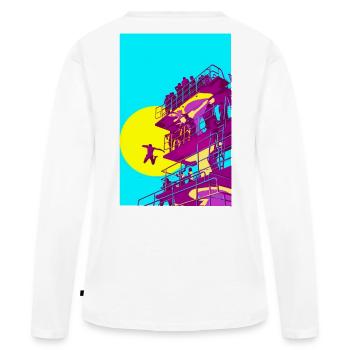 Néon de la tour de plongée Pop Art - T-shirt manches longues Premium bio Femme - blanc - Dos - Julia (174cm)