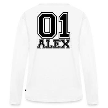 Alex - Nom - T-shirt manches longues Premium bio Femme - blanc - Dos - Julia (174cm)