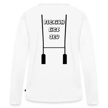 Flexion, liez, jeu - Rugby - Vêtement rugby   - T-shirt manches longues Premium bio Femme - blanc - Dos - Julia (174cm)