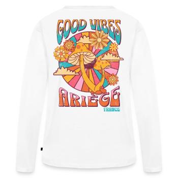 Good Vibes en Ariège - T-shirt manches longues Premium bio Femme - blanc - Dos - Julia (174cm)