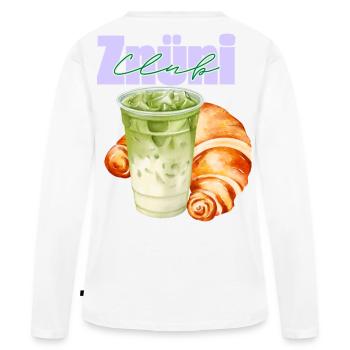 Znüni Club Iced Matcha Latte - T-shirt manches longues Premium bio Femme - blanc - Dos - Julia (174cm)