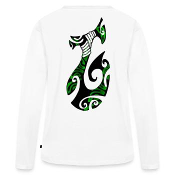 MATAU - Noir (Hameçon polynésien) - T-shirt manches longues Premium bio Femme - blanc - Dos - Julia (174cm)