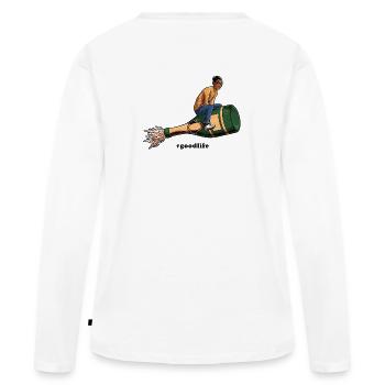 GOODLIFE - Genieße dein Leben - Frauen Premium Bio Langarmshirt - Weiß - Hinten - Julia (174cm)