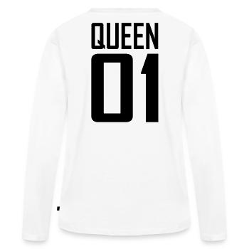 QUEEN 01 - Frauen Premium Bio Langarmshirt - Weiß - Hinten - Julia (174cm)