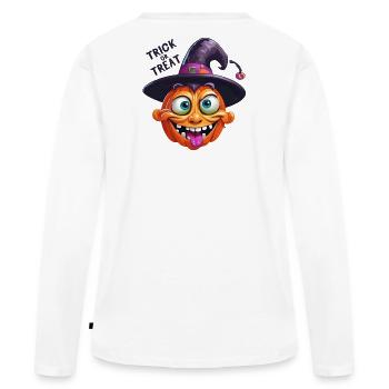 halloween, fêter halloween, happy halloween - T-shirt manches longues Premium bio Femme - blanc - Dos - Julia (174cm)