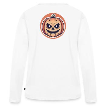 Citrouille menaçante Halloween - T-shirt manches longues Premium bio Femme - blanc - Dos - Julia (174cm)