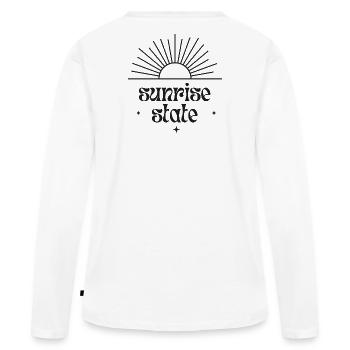 Sunrise State - Sonnenaufgang Typografie - Frauen Premium Bio Langarmshirt - Weiß - Hinten - Julia (174cm)