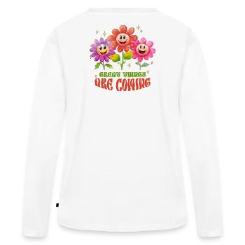 Frühling, Gartenarbeit, Gartenarbeit, Gartenarbeit - Frauen Premium Bio Langarmshirt - Weiß - Hinten - Julia (174cm)