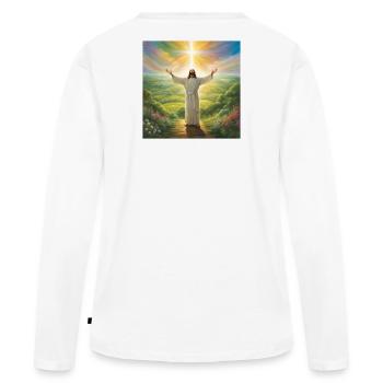 Jésus, catholique Jésus-Christ - T-shirt manches longues Premium bio Femme - blanc - Dos - Julia (174cm)