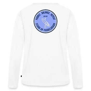 SUP Life – Badge de paddleboard debout en bleu - T-shirt manches longues Premium bio Femme - blanc - Dos - Julia (174cm)