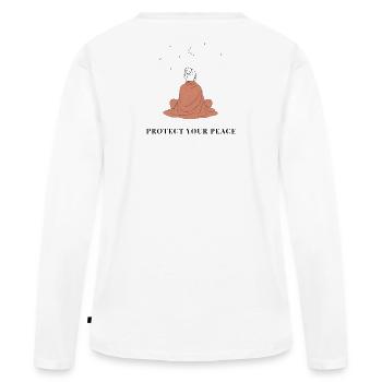 Protect Your Peace - Minimalist Line Art - Frauen Premium Bio Langarmshirt - Weiß - Hinten - Julia (174cm)