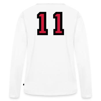Le numéro 11 - numéro onze - T-shirt manches longues Premium bio Femme - blanc - Dos - Julia (174cm)
