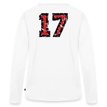 Le numéro dix-sept, - No. 17 (deux couleurs) rouge - T-shirt manches longues Premium bio Femme - blanc - Dos - Julia (174cm)